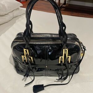 DOLCE & GABBANA Black Patent Leather Gold Satchel excellent condition in storage